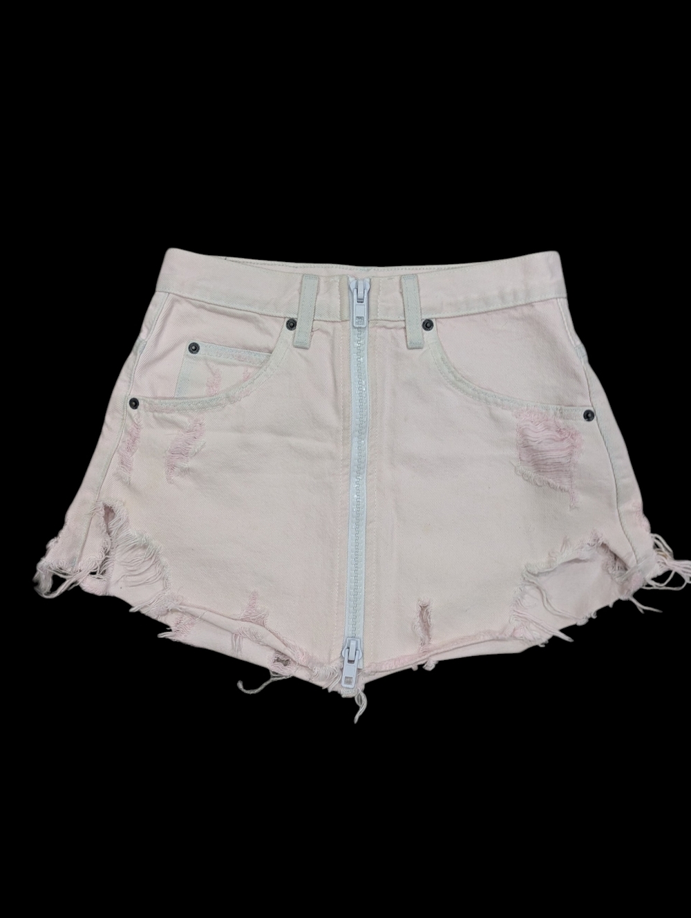 Carmar Beatrice Pink Denim Full Zip Mini Skirt 26 Destroyed Raw Hem Grunge Goth